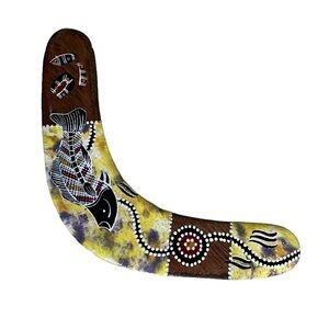BIRUBI ART Aboriginal Handmade Hand Painted 10” Wooden Boomerang 25cm